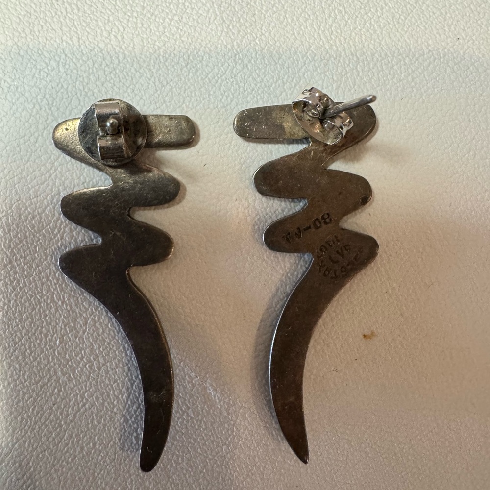 Vintage modern Abstract Lightning Bolt sterling silver stud squiggle Earrings - Picture 2 of 2